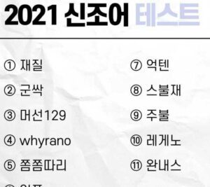 2021 신조어 테스트 TOP 25